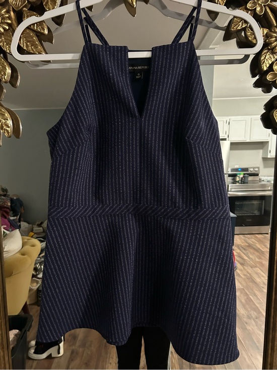 Banana Republic Tops - Banana Republic Side-zip Peplum Navy Pinstripe Tank